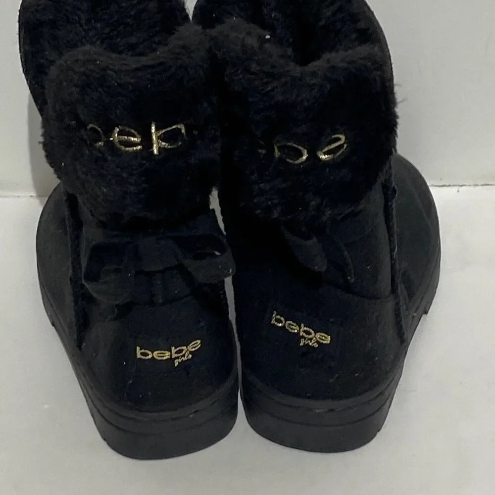 Bebe Girls Black Faux Fur Shearling Textile Slip On Winter‎ Boots Size 12